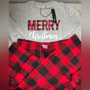 Unisex Gray and Red Plaid Pajama Set
